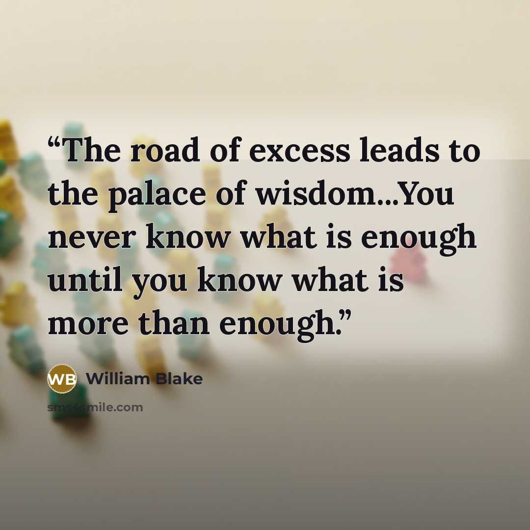 “The road of excess leads to the palace of wisdom...You never know what is enough until you know what is more than enough.” quote by William Blake