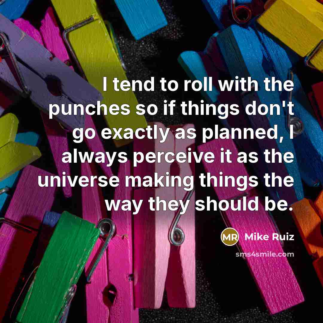 “I tend to roll with the punches so if things don't go exactly as planned, I always perceive it as the universe making things the way they should be.” quote by Mike Ruiz