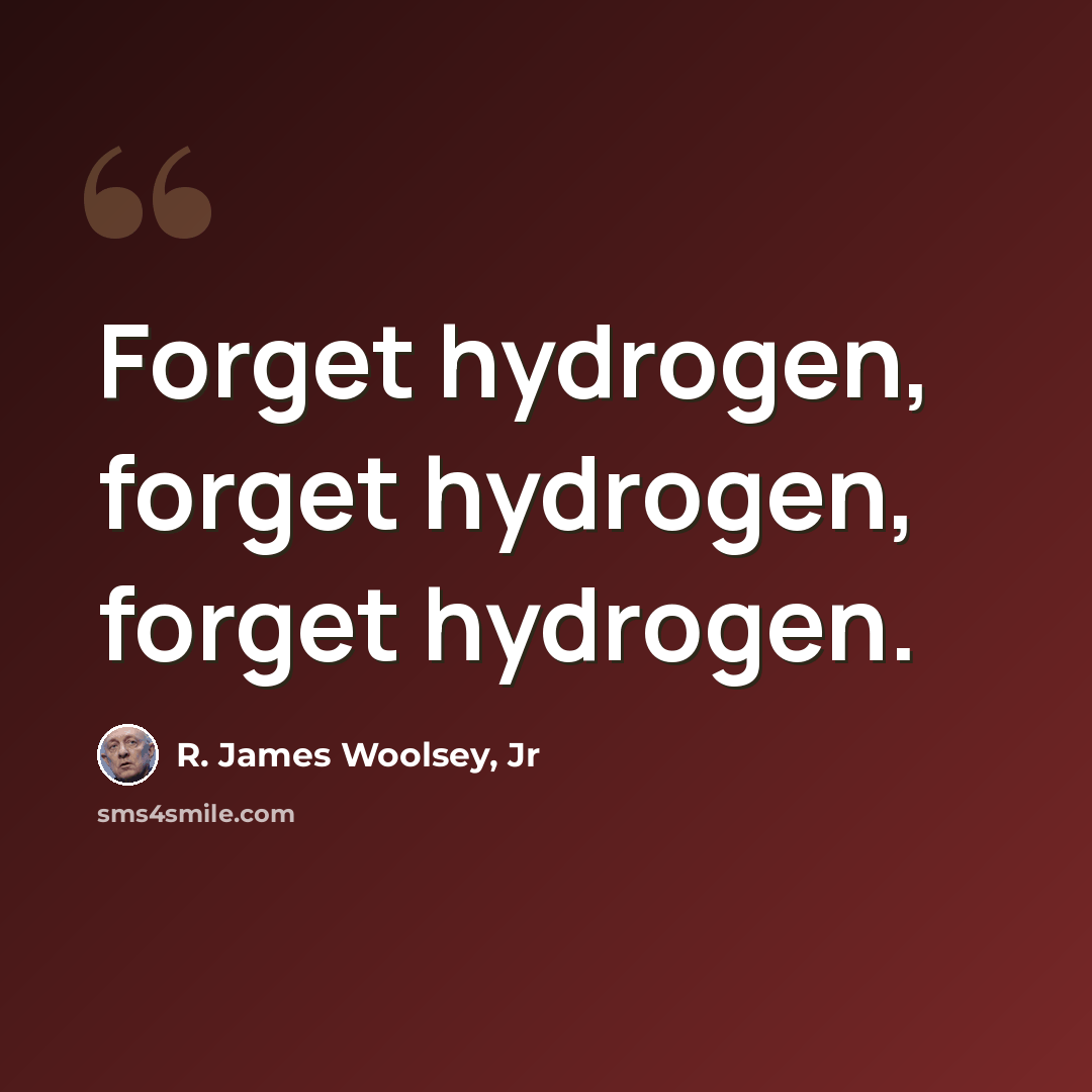 “Forget hydrogen, forget hydrogen, forget hydrogen.” quote by R. James Woolsey, Jr