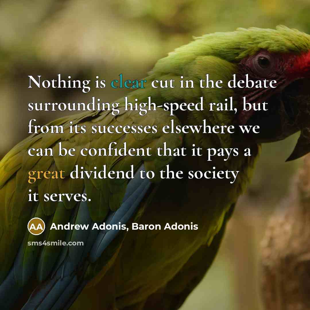 “Nothing is clear cut in the debate surrounding high-speed rail, but from its successes elsewhere we can be confident that it pays a great dividend to the society it serves.” quote by Andrew Adonis, Baron Adonis