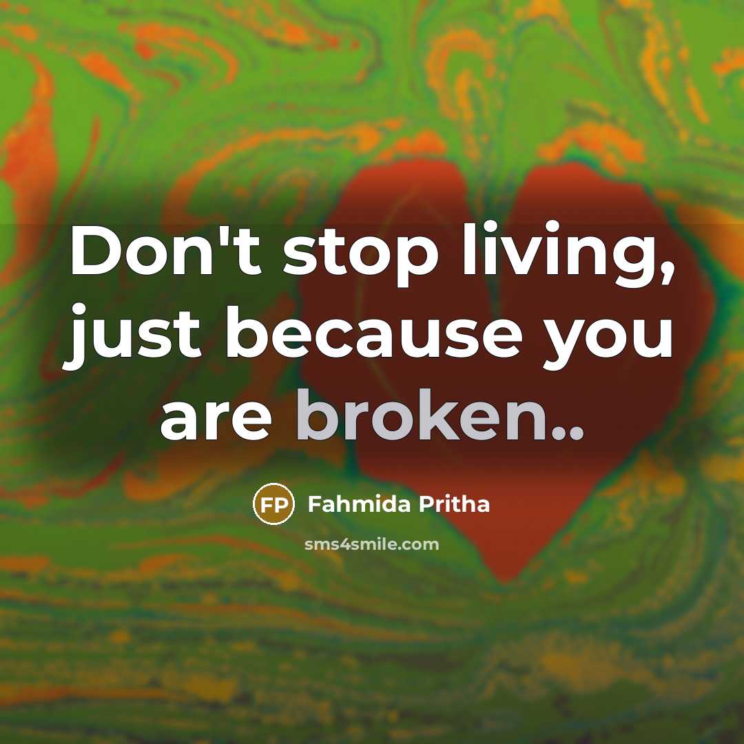 “Don't stop living, just because you are broken..” quote by Fahmida Pritha