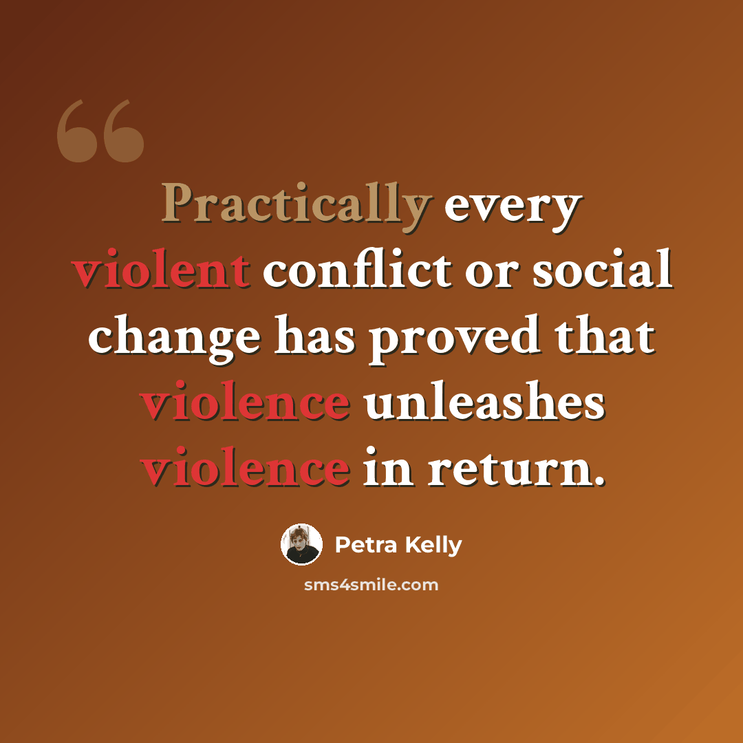 “Practically every violent conflict or social change has proved that violence unleashes violence in return.” quote by Petra Kelly