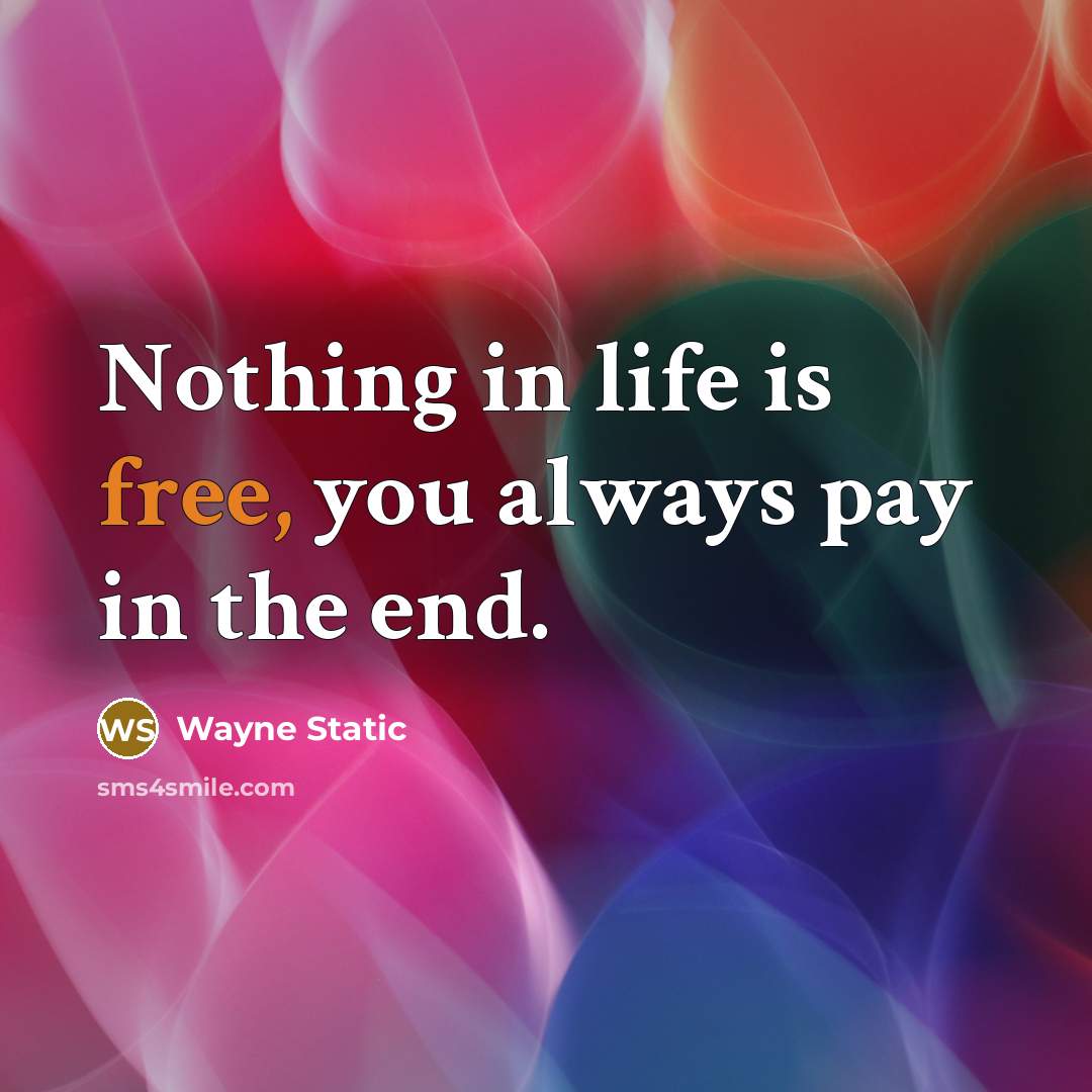 “Nothing in life is free, you always pay in the end.” quote by Wayne Static