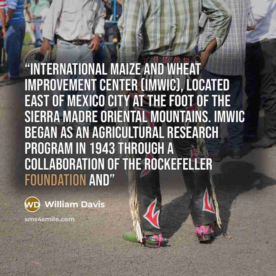 “International Maize and Wheat Improvement Center (IMWIC), located east of Mexico City at the foot of the Sierra Madre Oriental mountains. IMWIC began as an agricultural research program in 1943 through a collaboration of the Rockefeller Foundation and” quote by William Davis