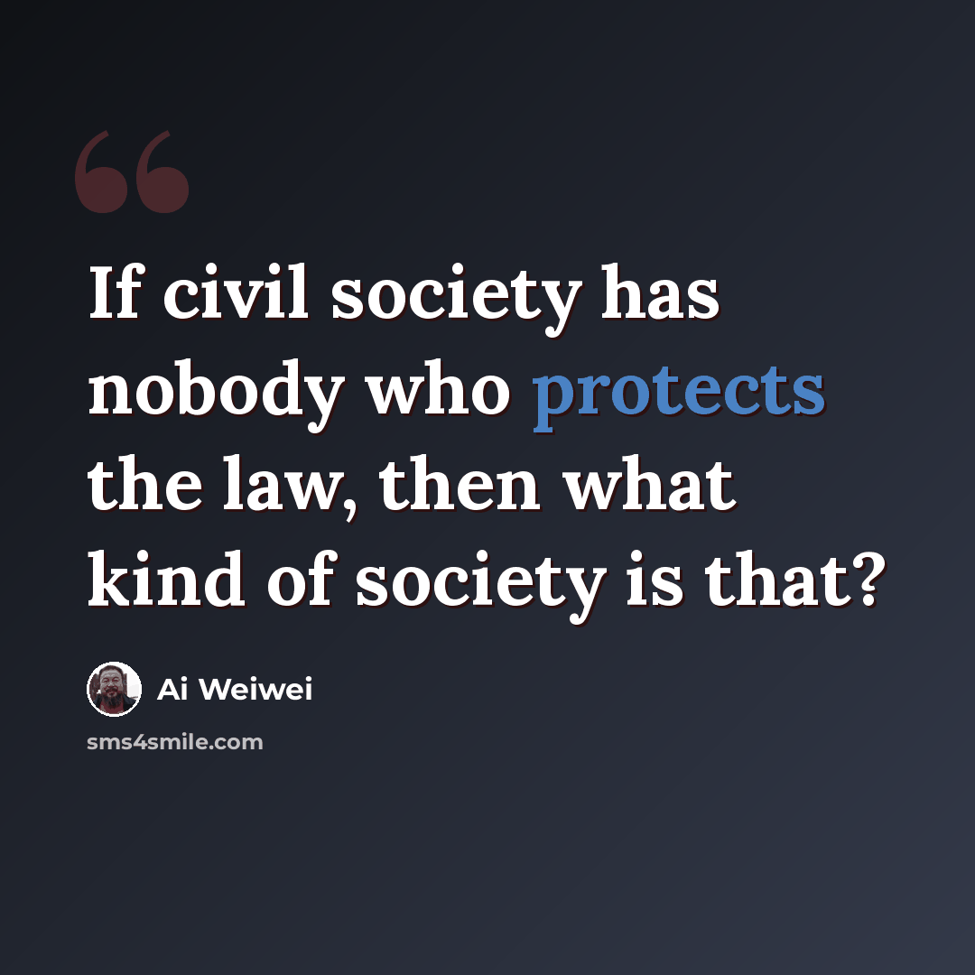 “If civil society has nobody who protects the law, then what kind of society is that?” quote by Ai Weiwei