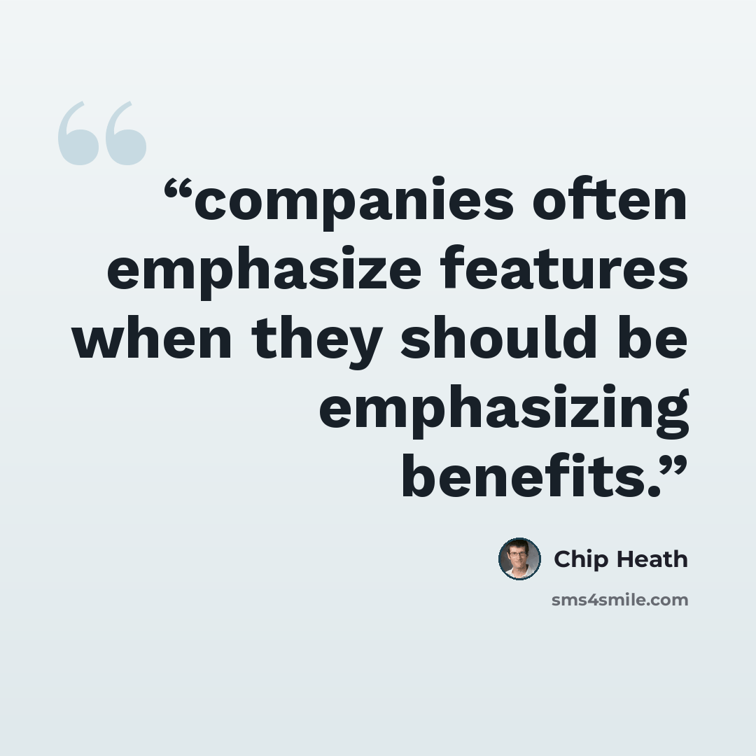“companies often emphasize features when they should be emphasizing benefits.” quote by Chip Heath