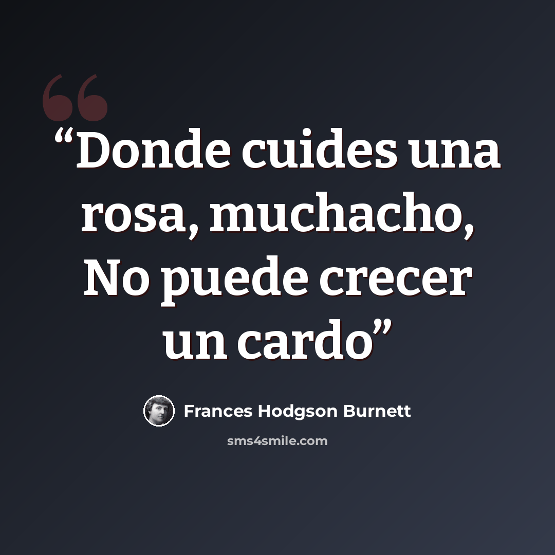 “Donde cuides una rosa, muchacho, No puede crecer un cardo” quote by Frances Hodgson Burnett