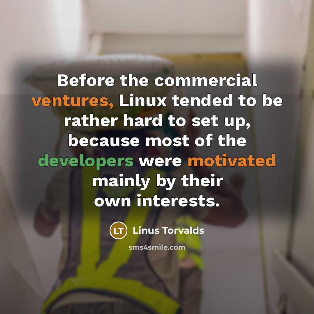 “Before the commercial ventures, Linux tended to be rather hard to set up, because most of the developers were motivated mainly by their own interests.” quote by Linus Torvalds