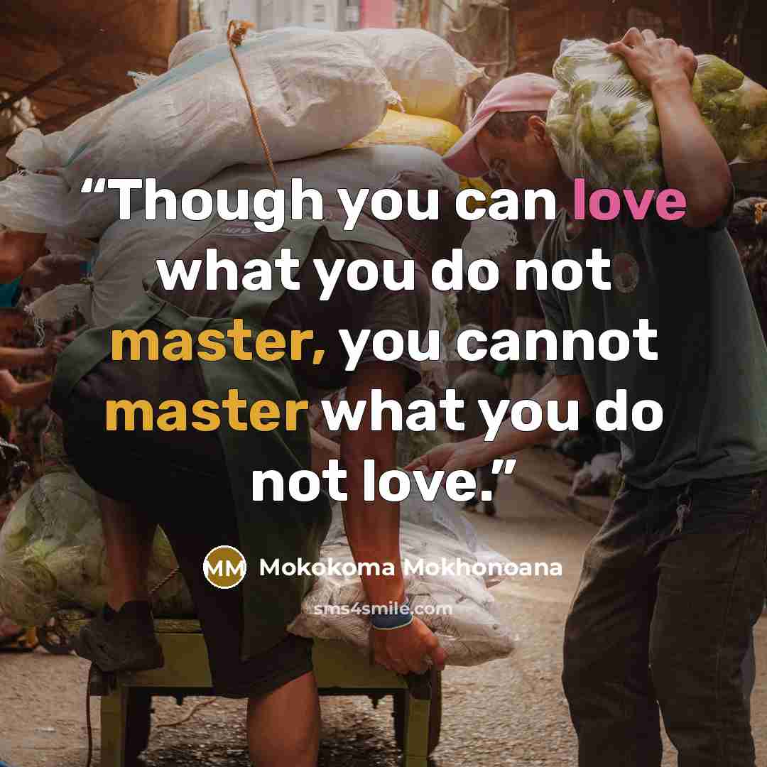 “Though you can love what you do not master, you cannot master what you do not love.” quote by Mokokoma Mokhonoana