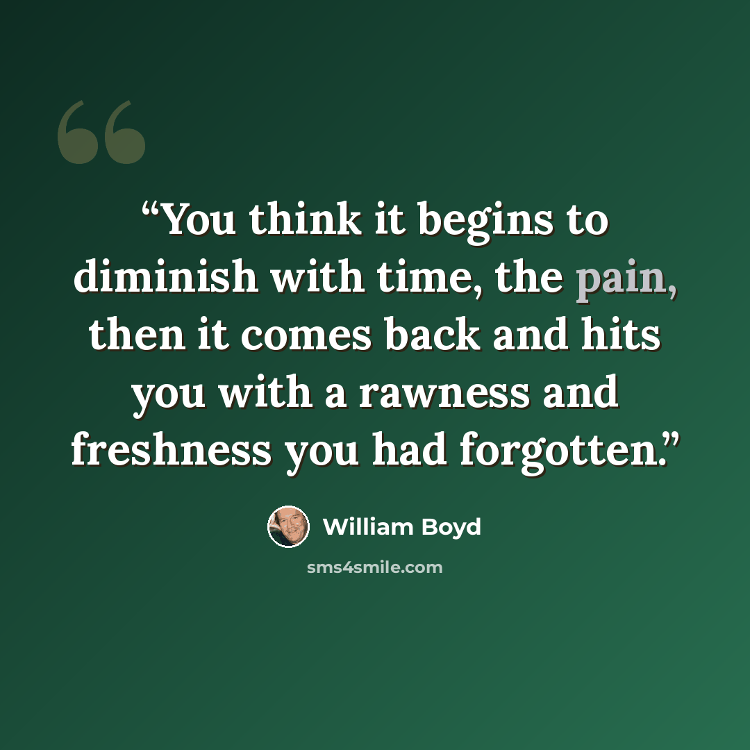 “You think it begins to diminish with time, the pain, then it comes back and hits you with a rawness and freshness you had forgotten.” quote by William Boyd
