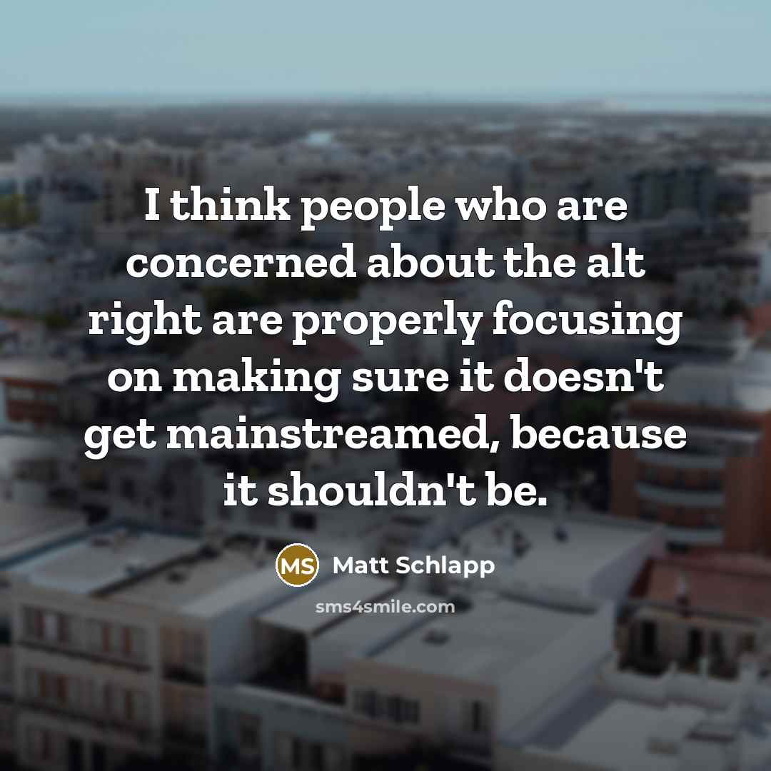 “I think people who are concerned about the alt right are properly focusing on making sure it doesn't get mainstreamed, because it shouldn't be.” quote by Matt Schlapp