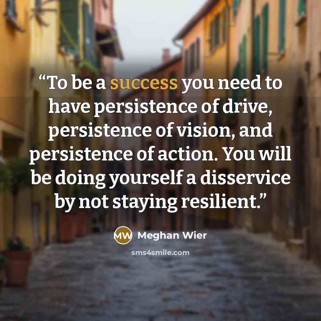 “To be a success you need to have persistence of drive, persistence of vision, and persistence of action. You will be doing yourself a disservice by not staying resilient.” quote by Meghan Wier