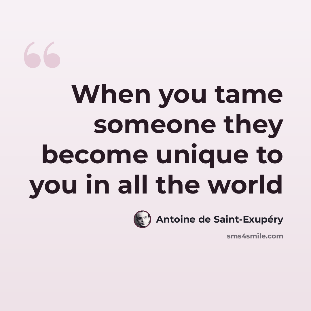 “When you tame someone they become unique to you in all the world” quote by Antoine de Saint-Exupery