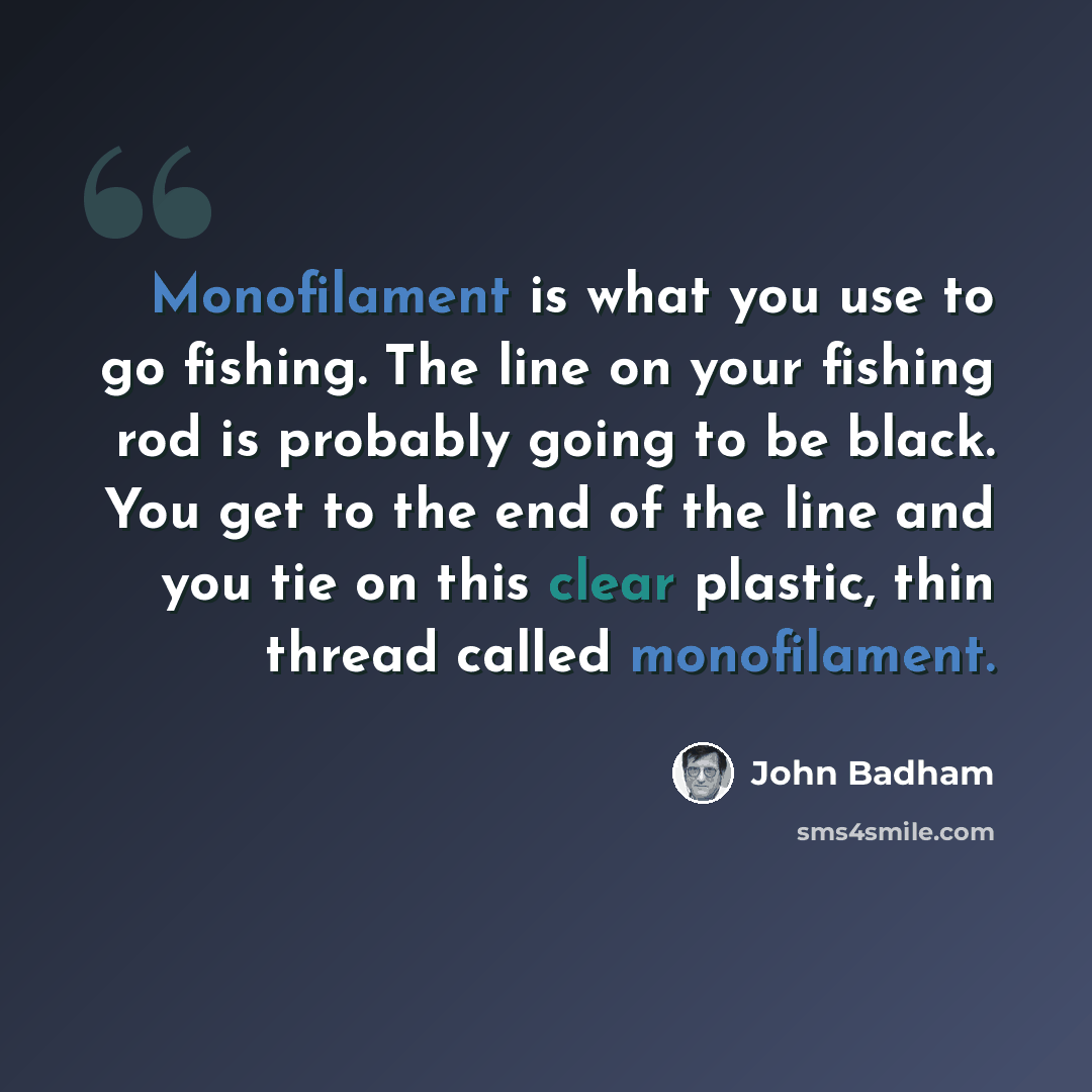 “Monofilament is what you use to go fishing. The line on your fishing rod is probably going to be black. You get to the end of the line and you tie on this clear plastic, thin thread called monofilament.” quote by John Badham