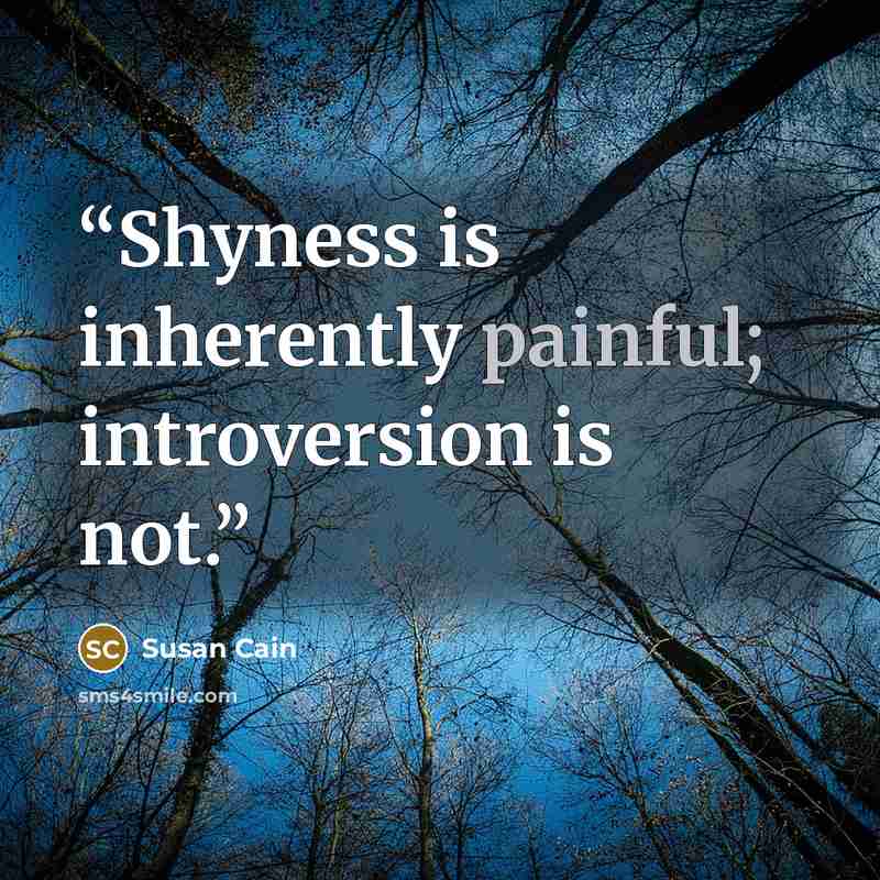 “Shyness is inherently painful; introversion is not.” quote by Susan Cain