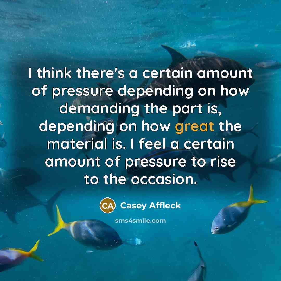 “I think there's a certain amount of pressure depending on how demanding the part is, depending on how great the material is. I feel a certain amount of pressure to rise to the occasion.” quote by Casey Affleck