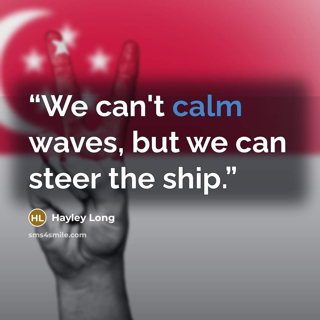 “We can't calm waves, but we can steer the ship.” quote by Hayley Long