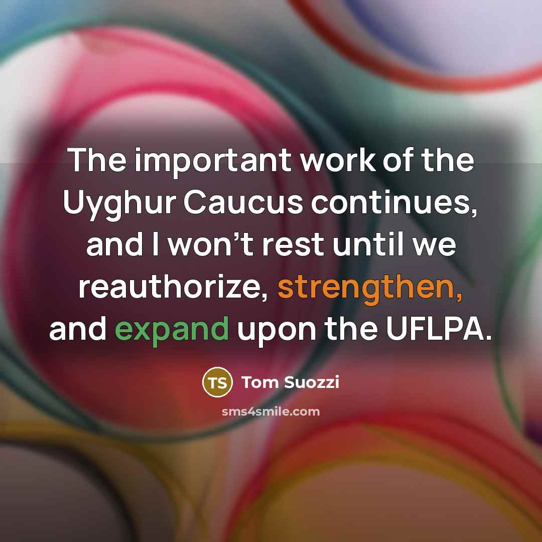 “The important work of the Uyghur Caucus continues, and I won't rest until we reauthorize, strengthen, and expand upon the UFLPA.” quote by Tom Suozzi