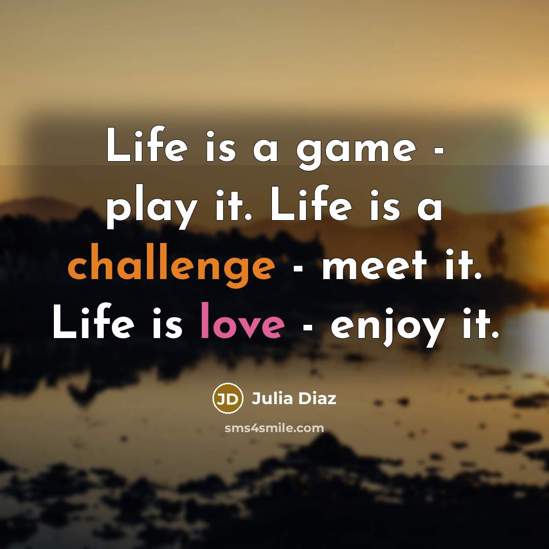 “Life is a game - play it. Life is a challenge - meet it. Life is love - enjoy it.” quote by Julia Diaz