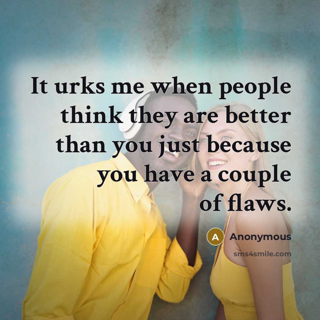 “It urks me when people think they are better than you just because you have a couple of flaws.” quote by Anonymous