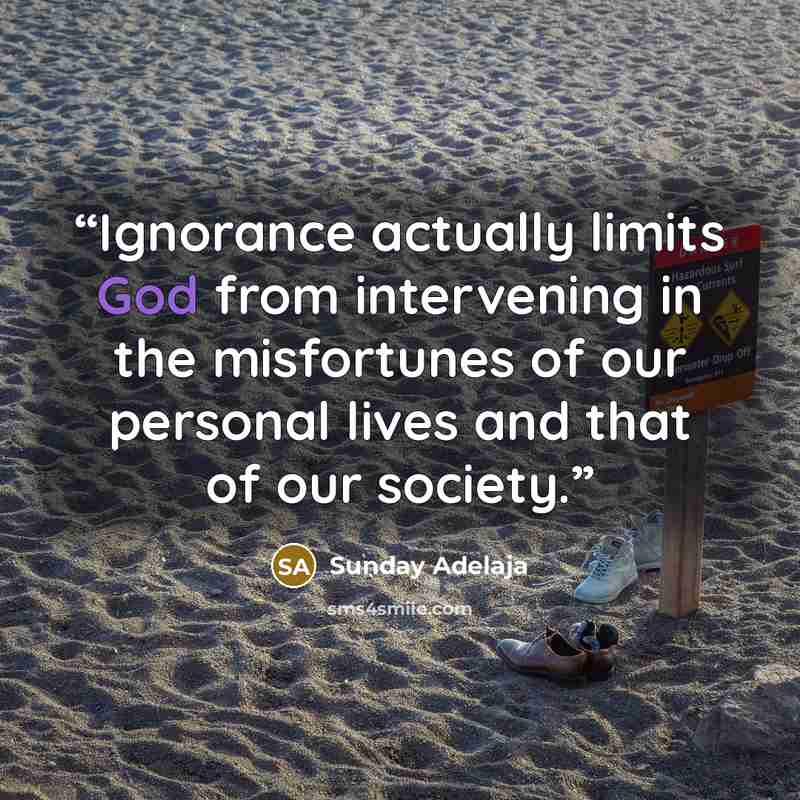 “Ignorance actually limits God from intervening in the misfortunes of our personal lives and that of our society.” quote by Sunday Adelaja