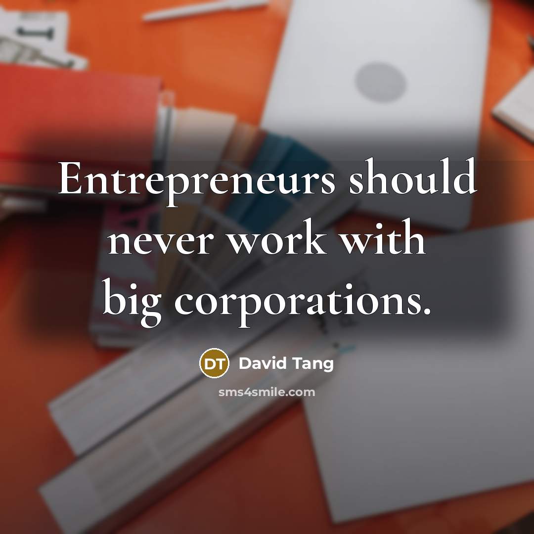 “Entrepreneurs should never work with big corporations.” quote by David Tang