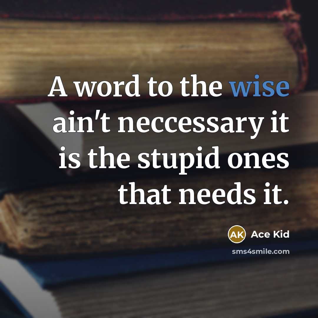 “A word to the wise ain't neccessary it is the stupid ones that needs it.” quote by Ace Kid