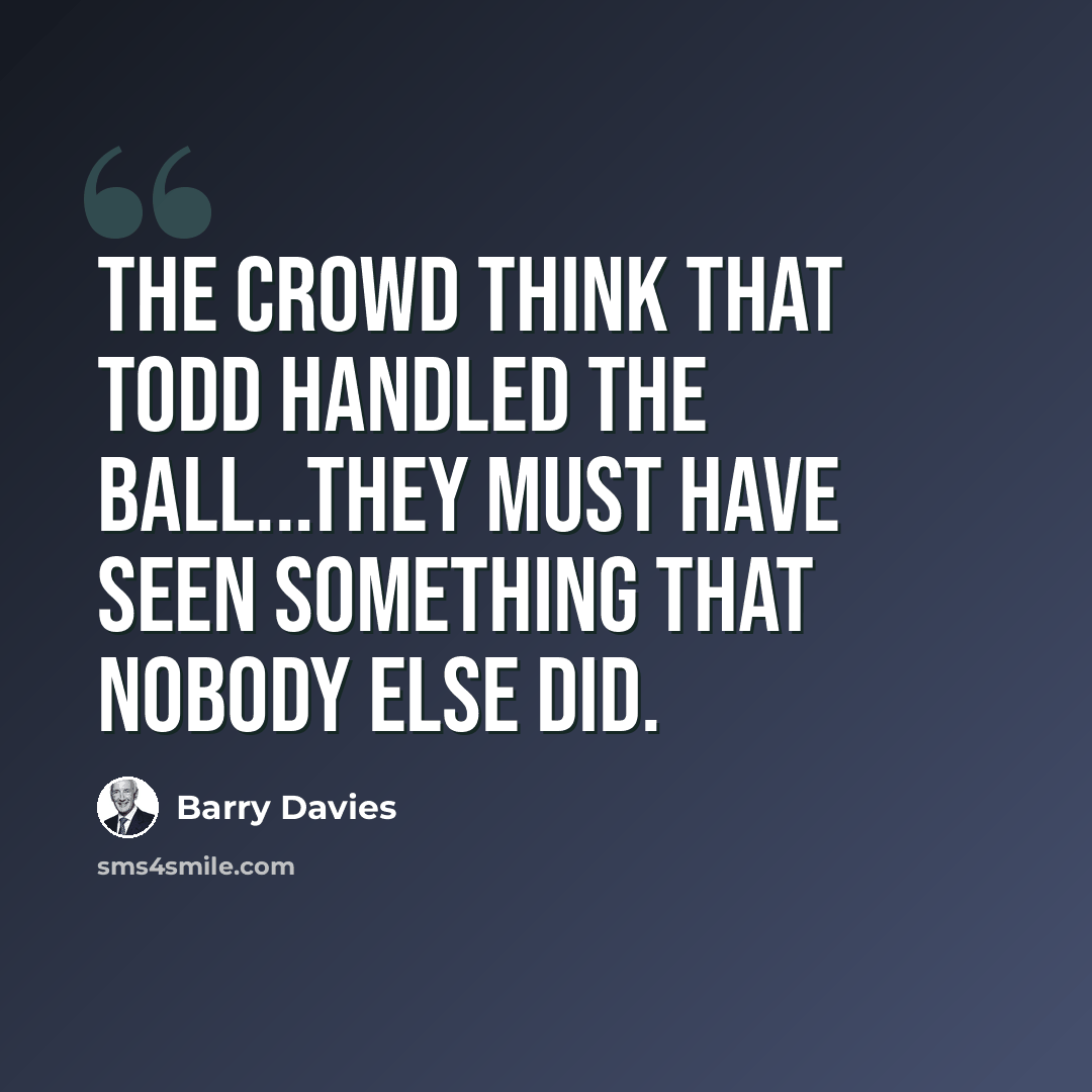 “The crowd think that Todd handled the ball...they must have seen something that nobody else did.” quote by Barry Davies