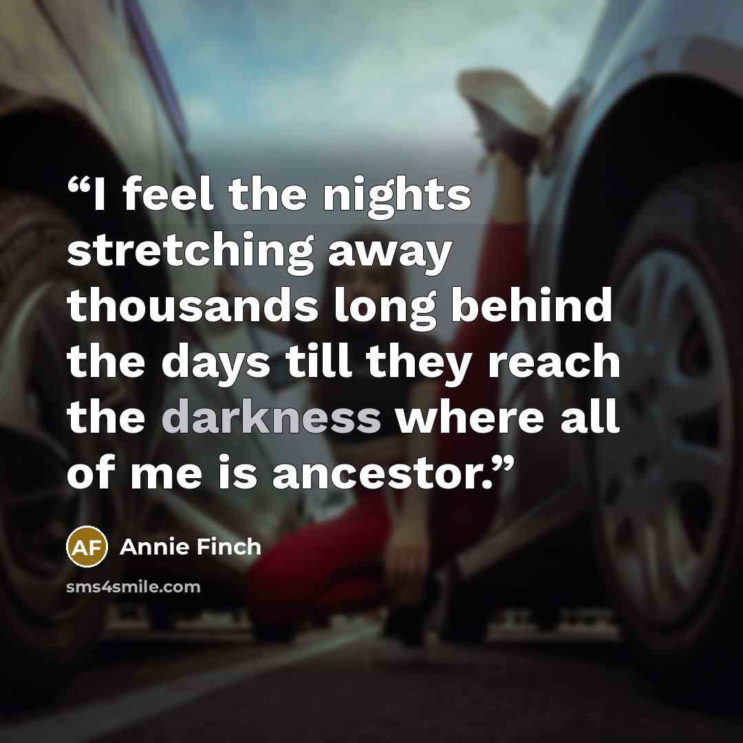 “I feel the nights stretching away thousands long behind the days till they reach the darkness where all of me is ancestor.” quote by Annie Finch