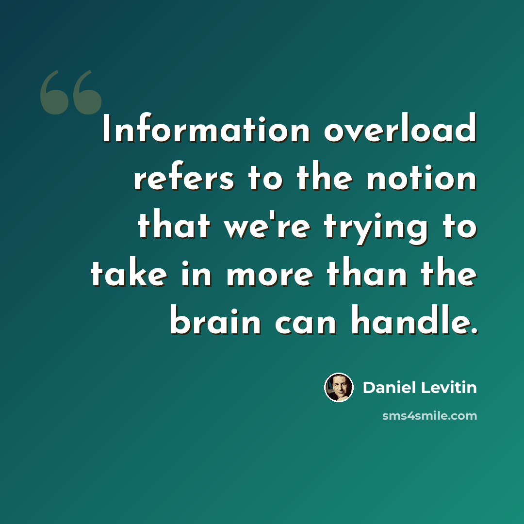 “Information overload refers to the notion that we're trying to take in more than the brain can handle.” quote by Daniel Levitin
