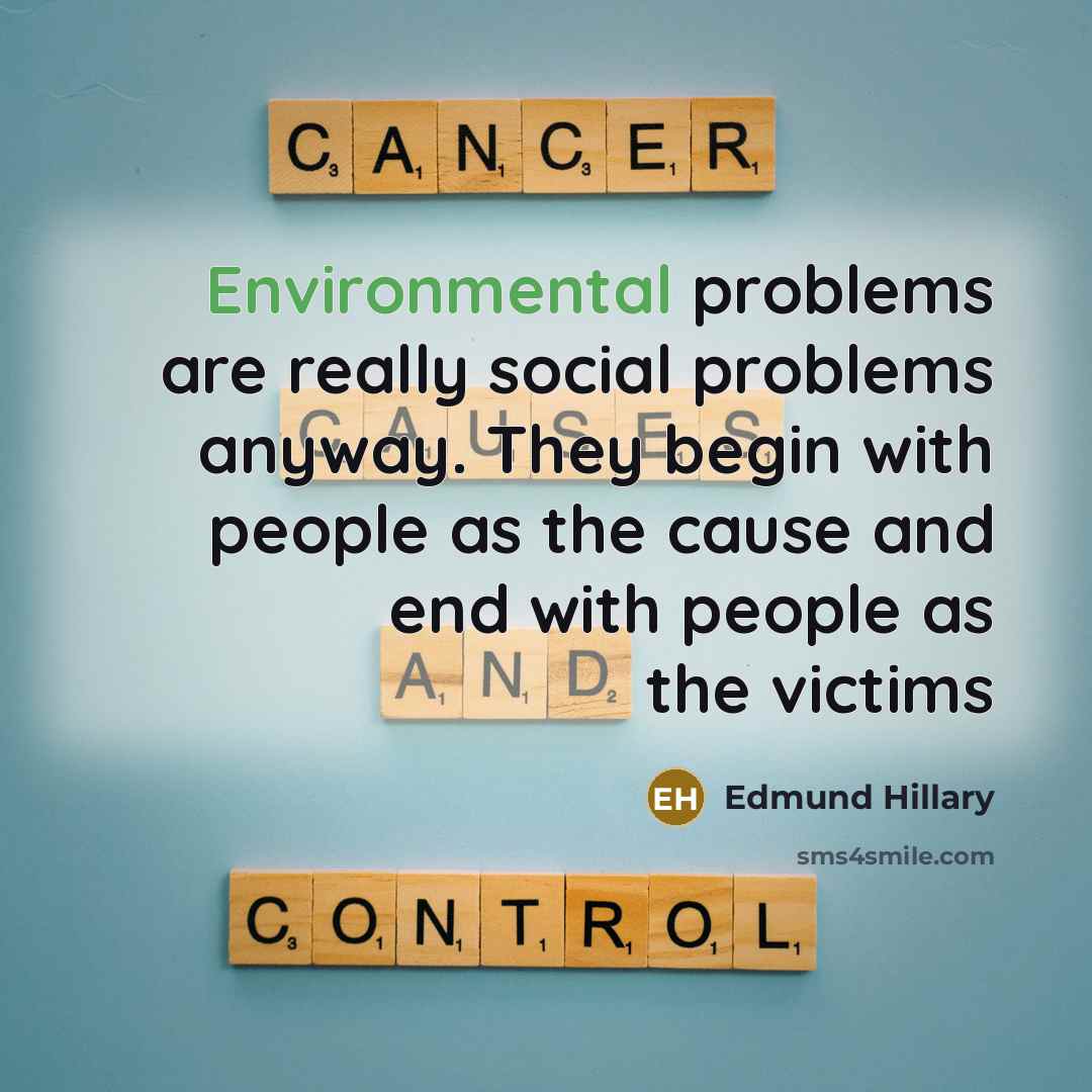 “Environmental problems are really social problems anyway. They begin with people as the cause and end with people as the victims” quote by Edmund Hillary