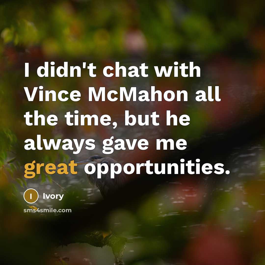 “I didn't chat with Vince McMahon all the time, but he always gave me great opportunities.” quote by Ivory