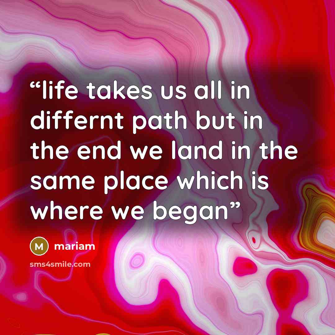“life takes us all in differnt path but in the end we land in the same place which is where we began” quote by mariam