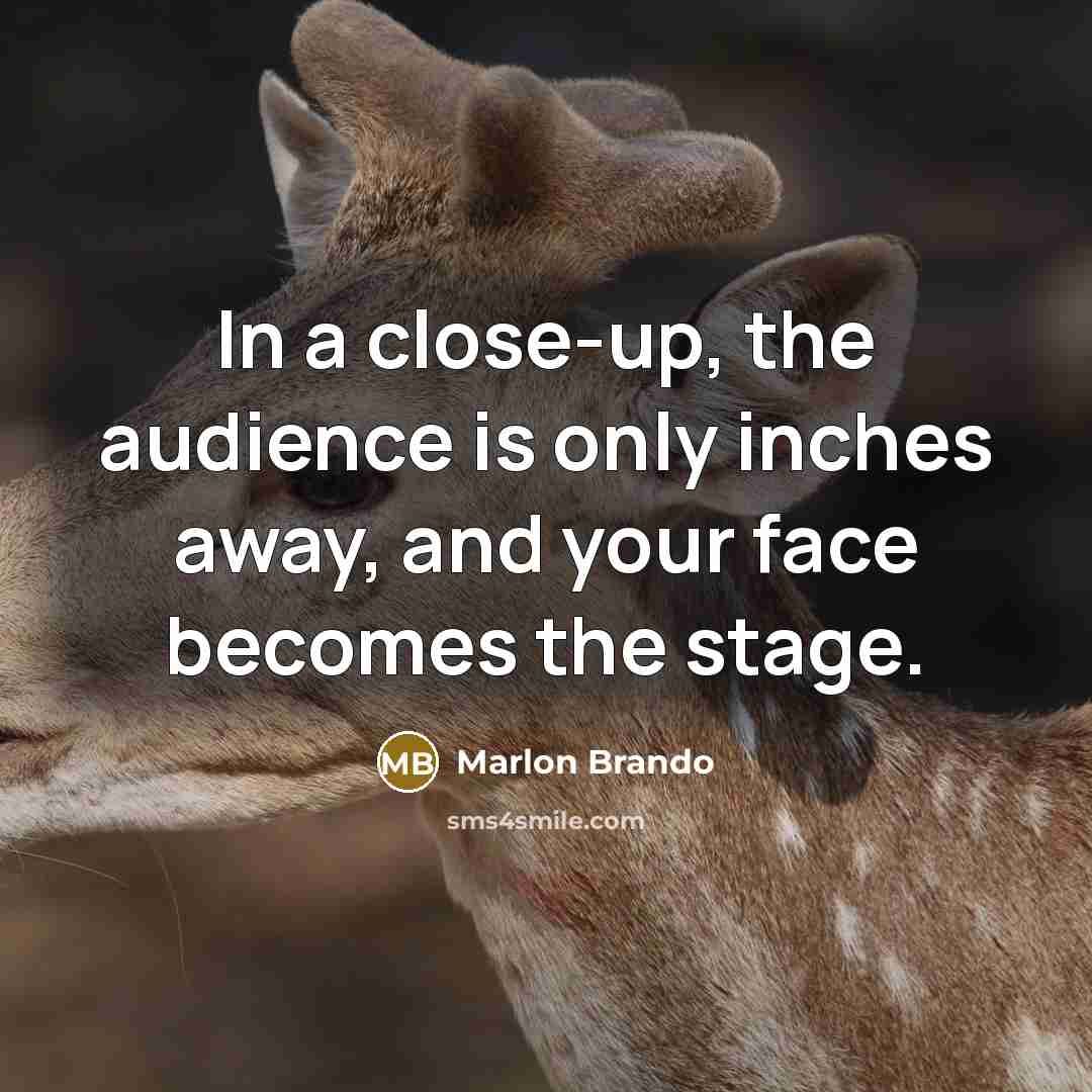 “In a close-up, the audience is only inches away, and your face becomes the stage.” quote by Marlon Brando