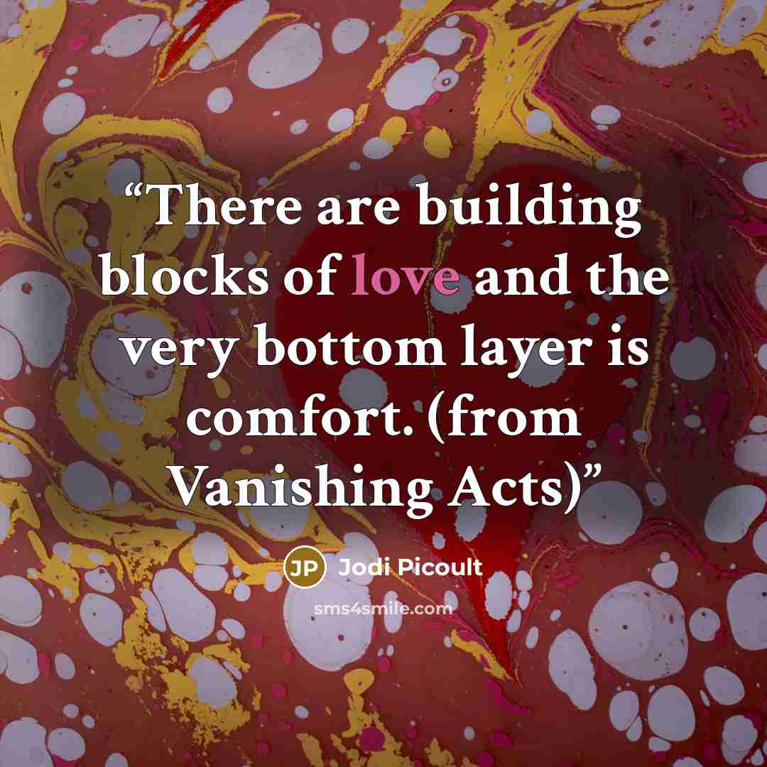 “There are building blocks of love and the very bottom layer is comfort. (from Vanishing Acts)” quote by Jodi Picoult