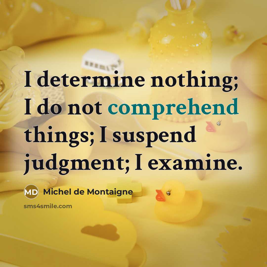 “I determine nothing; I do not comprehend things; I suspend judgment; I examine.” quote by Michel de Montaigne