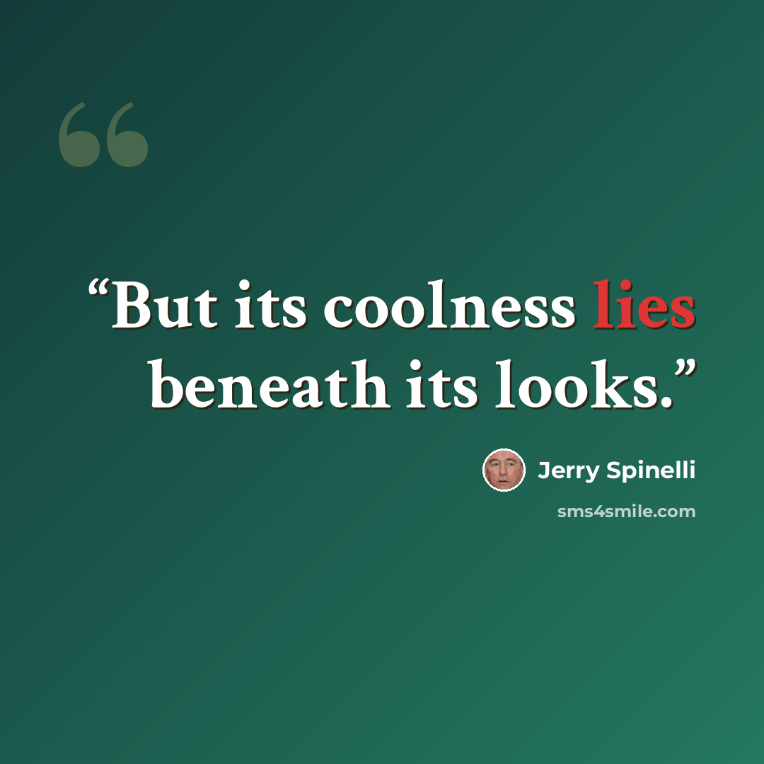 “But its coolness lies beneath its looks.” quote by Jerry Spinelli