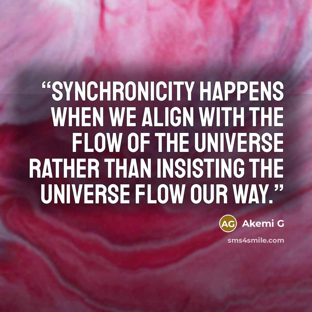“Synchronicity happens when we align with the flow of the universe rather than insisting the universe flow our way.” quote by Akemi G