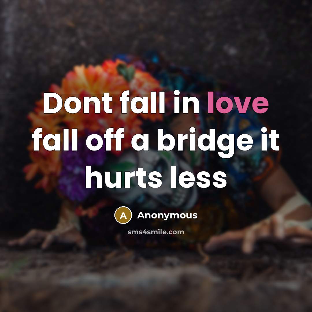 “Dont fall in love fall off a bridge it hurts less” quote by Anonymous
