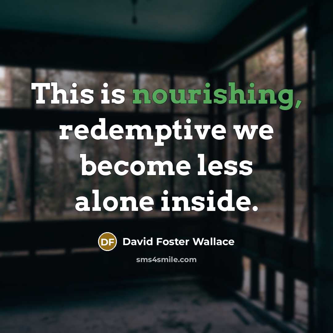“This is nourishing, redemptive we become less alone inside.” quote by David Foster Wallace