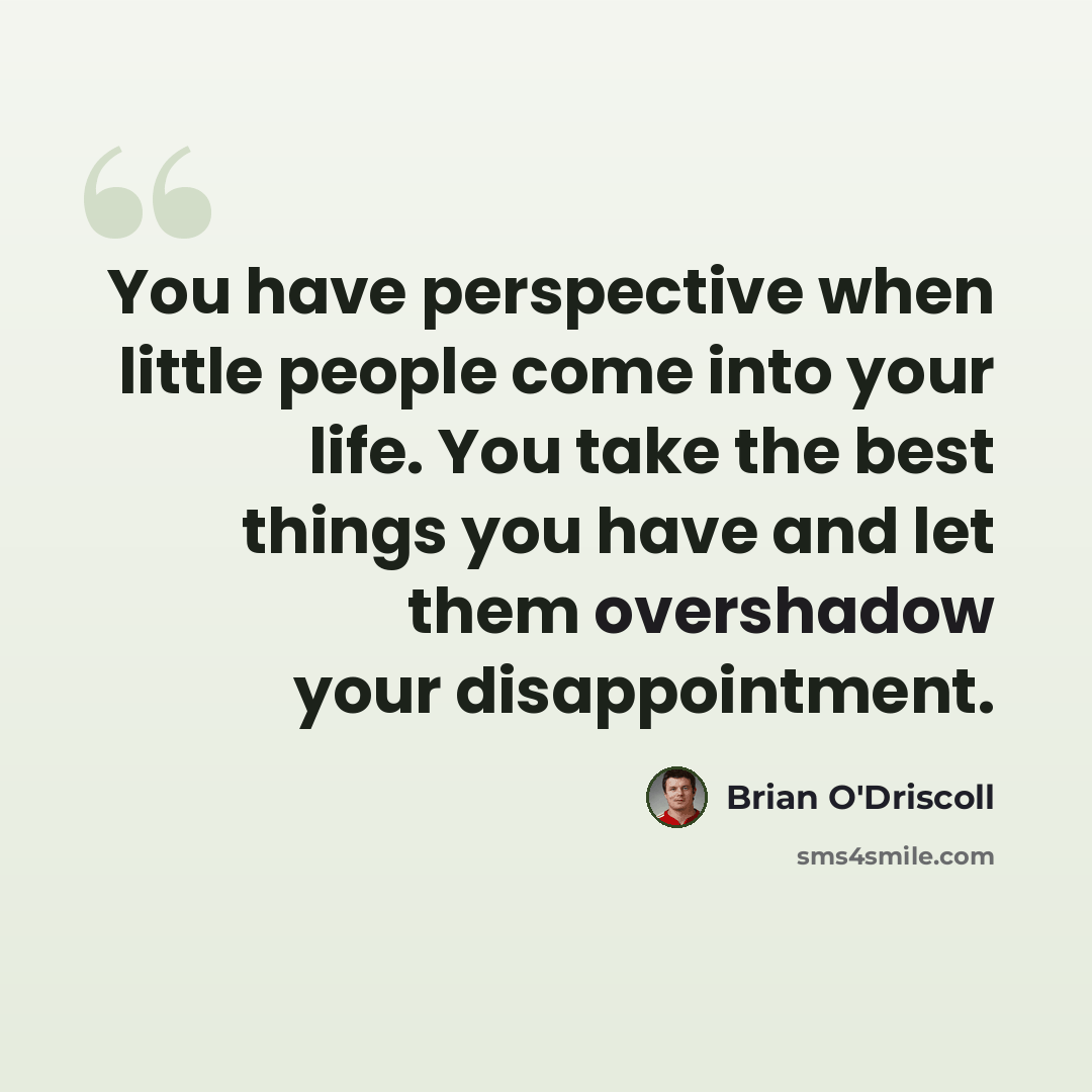 “You have perspective when little people come into your life. You take the best things you have and let them overshadow your disappointment.” quote by Brian O'Driscoll