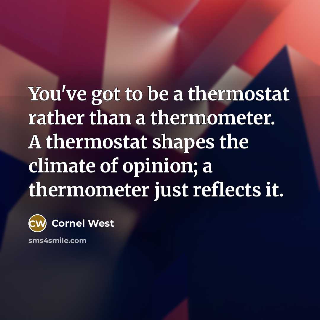 “You've got to be a thermostat rather than a thermometer. A thermostat shapes the climate of opinion; a thermometer just reflects it.” quote by Cornel West