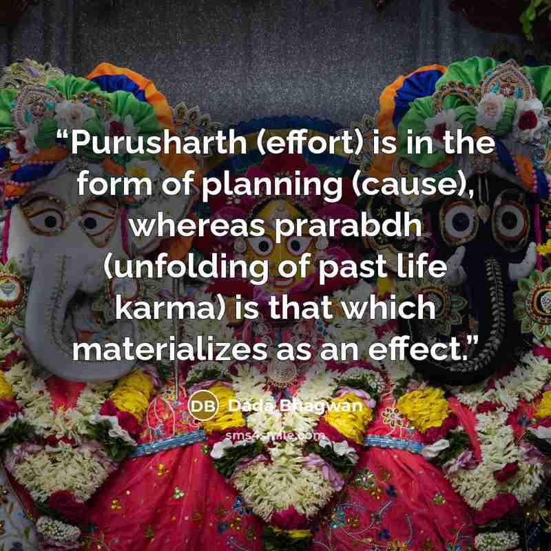 “Purusharth (effort) is in the form of planning (cause), whereas prarabdh (unfolding of past life karma) is that which materializes as an effect.” quote by Dada Bhagwan