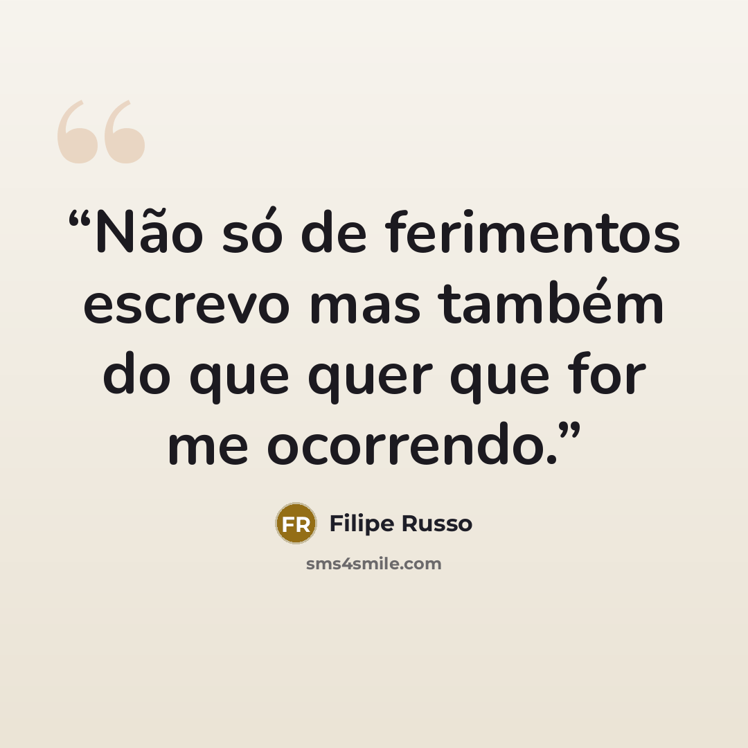 “Não só de ferimentos escrevo mas também do que quer que for me ocorrendo.” quote by Filipe Russo