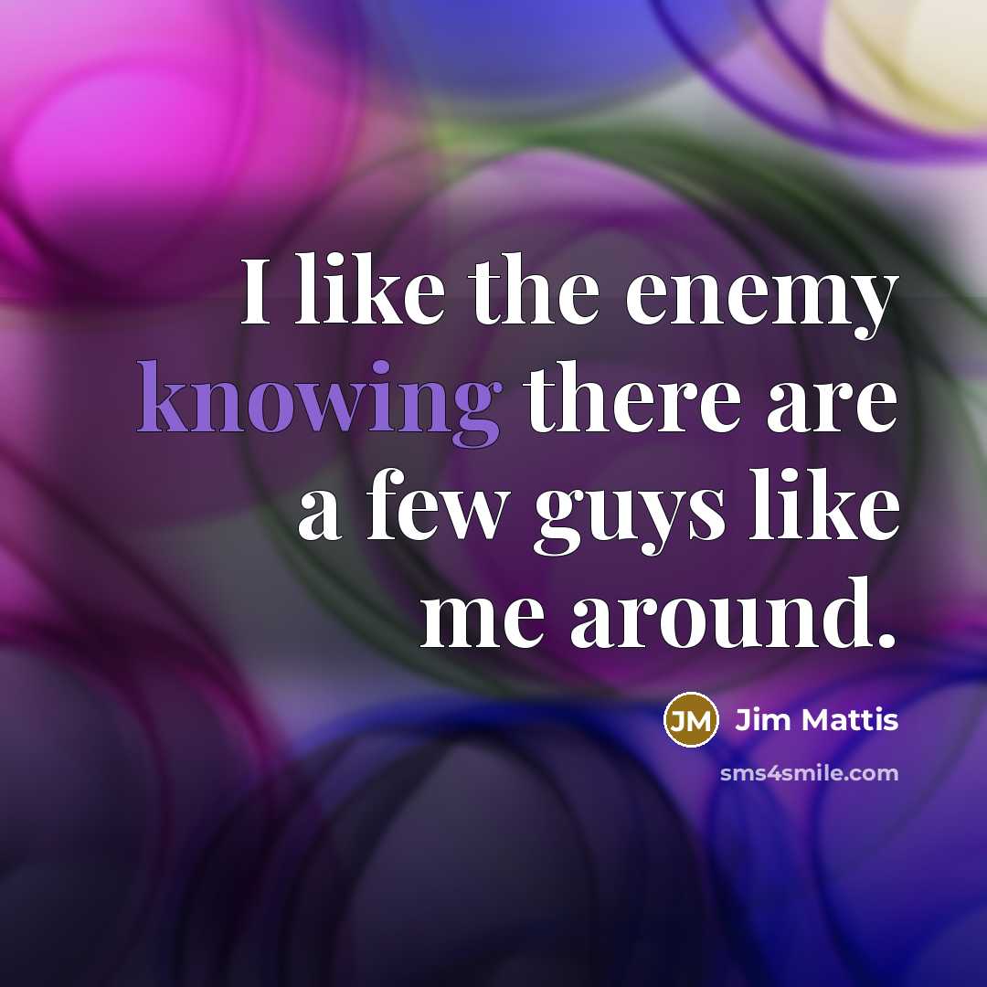 “I like the enemy knowing there are a few guys like me around.” quote by Jim Mattis