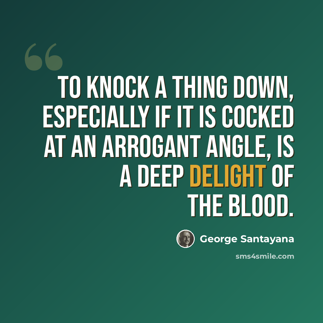 “To knock a thing down, especially if it is cocked at an arrogant angle, is a deep delight of the blood.” quote by George Santayana