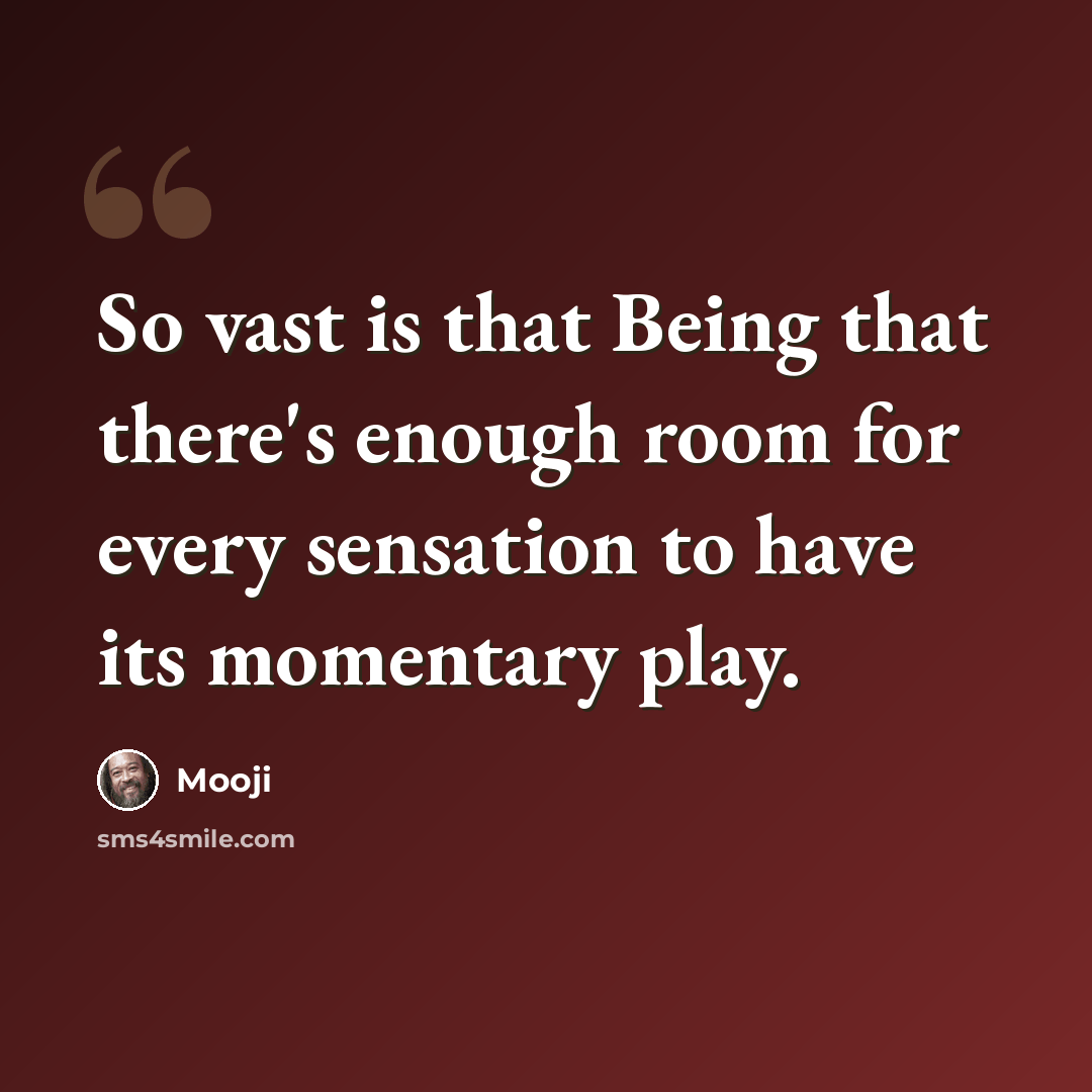 “So vast is that Being that there's enough room for every sensation to have its momentary play.” quote by Mooji