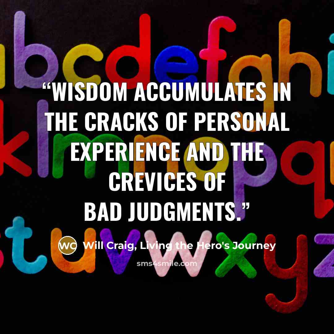 “Wisdom accumulates in the cracks of personal experience and the crevices of bad judgments.” quote by Will Craig, Living the Hero's Journey