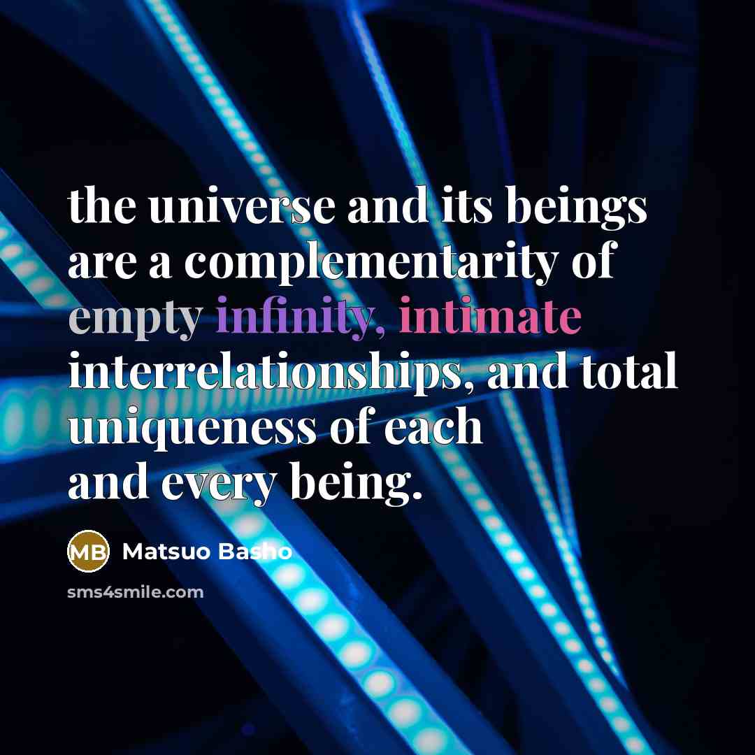 “the universe and its beings are a complementarity of empty infinity, intimate interrelationships, and total uniqueness of each and every being.” quote by Matsuo Basho