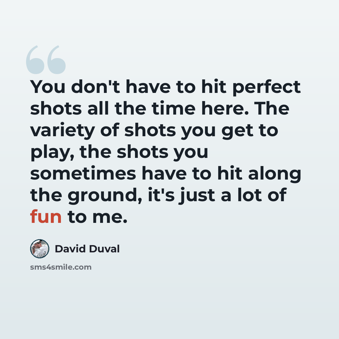 “You don't have to hit perfect shots all the time here. The variety of shots you get to play, the shots you sometimes have to hit along the ground, it's just a lot of fun to me.” quote by David Duval